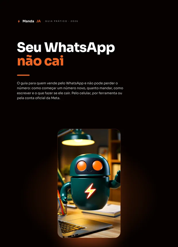 Capa do guia Seu WhatsApp não cai, da Manda IA.